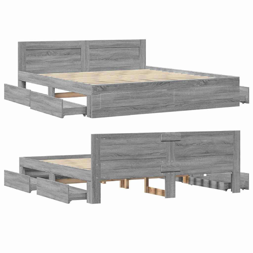 Giroletto Testiera Grigio Sonoma 180x200 cm Legno Multistrato