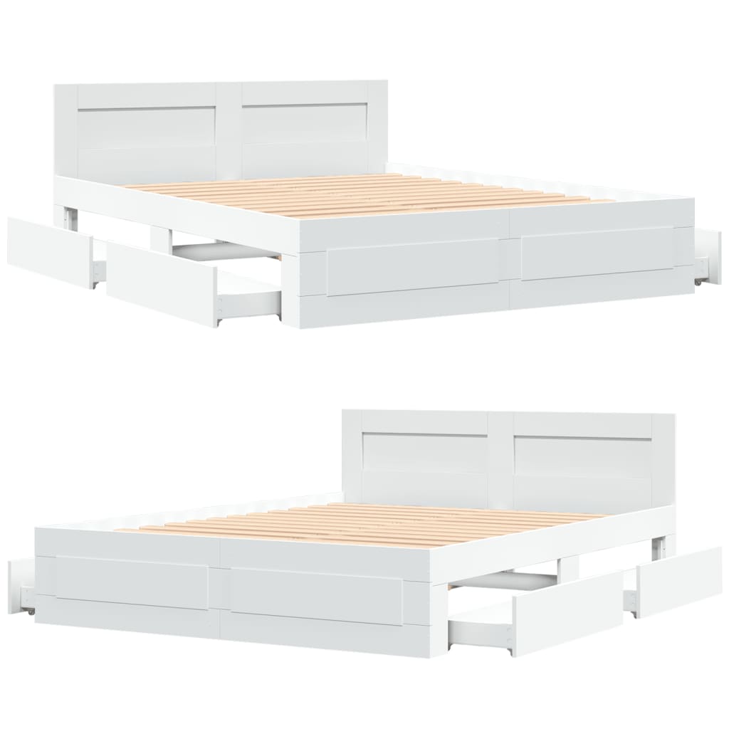 Giroletto con Testiera Bianco 150x200 cm in Legno Multistrato
