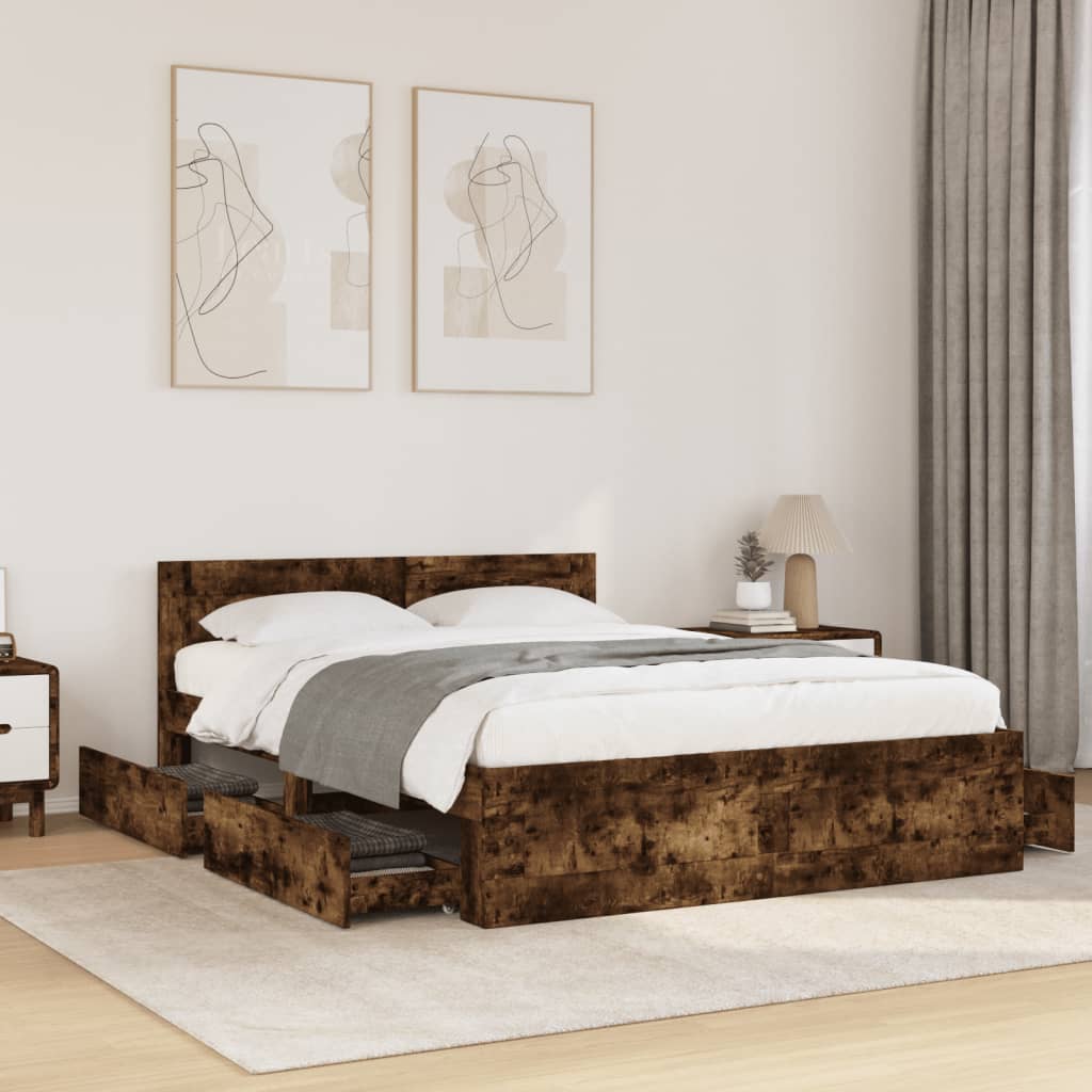 Giroletto con Testiera Rovere Fumo 140x200 cm Legno Multistrato | homemem39