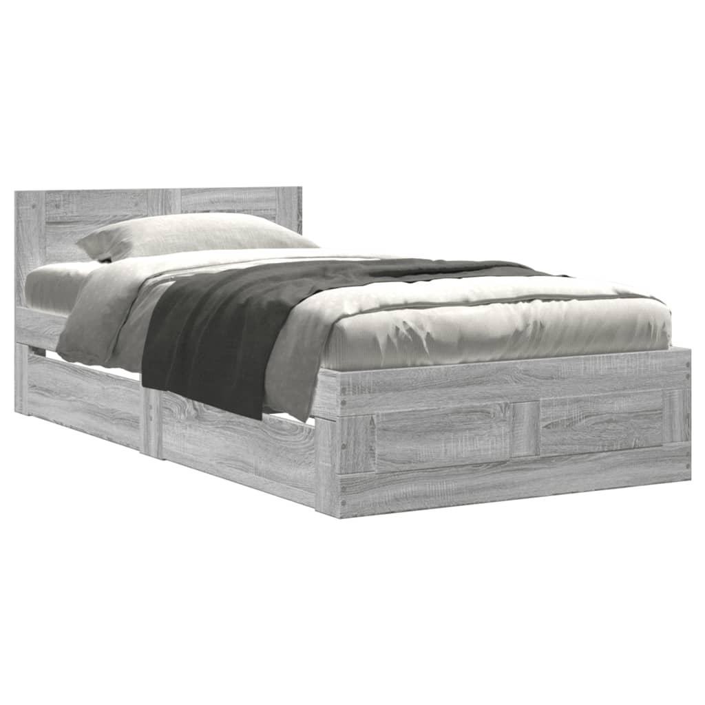 Giroletto con Testiera Grigio Sonoma 75x190cm Legno Multistrato