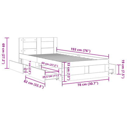Giroletto con Testiera Grigio Sonoma 75x190cm Legno Multistrato