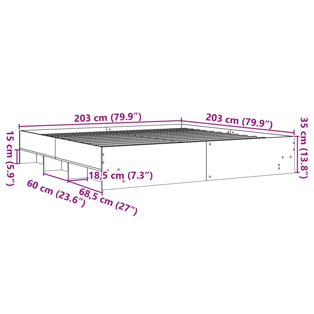 Giroletto senza Materasso Rovere Marrone 200x200 cm Truciolato | homemem39