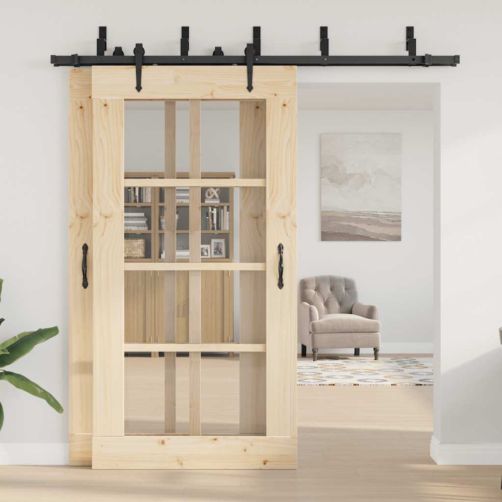 Kit di Binari per Porte Scorrevoli 213,5 cm Acciaio Nero | homemem39
