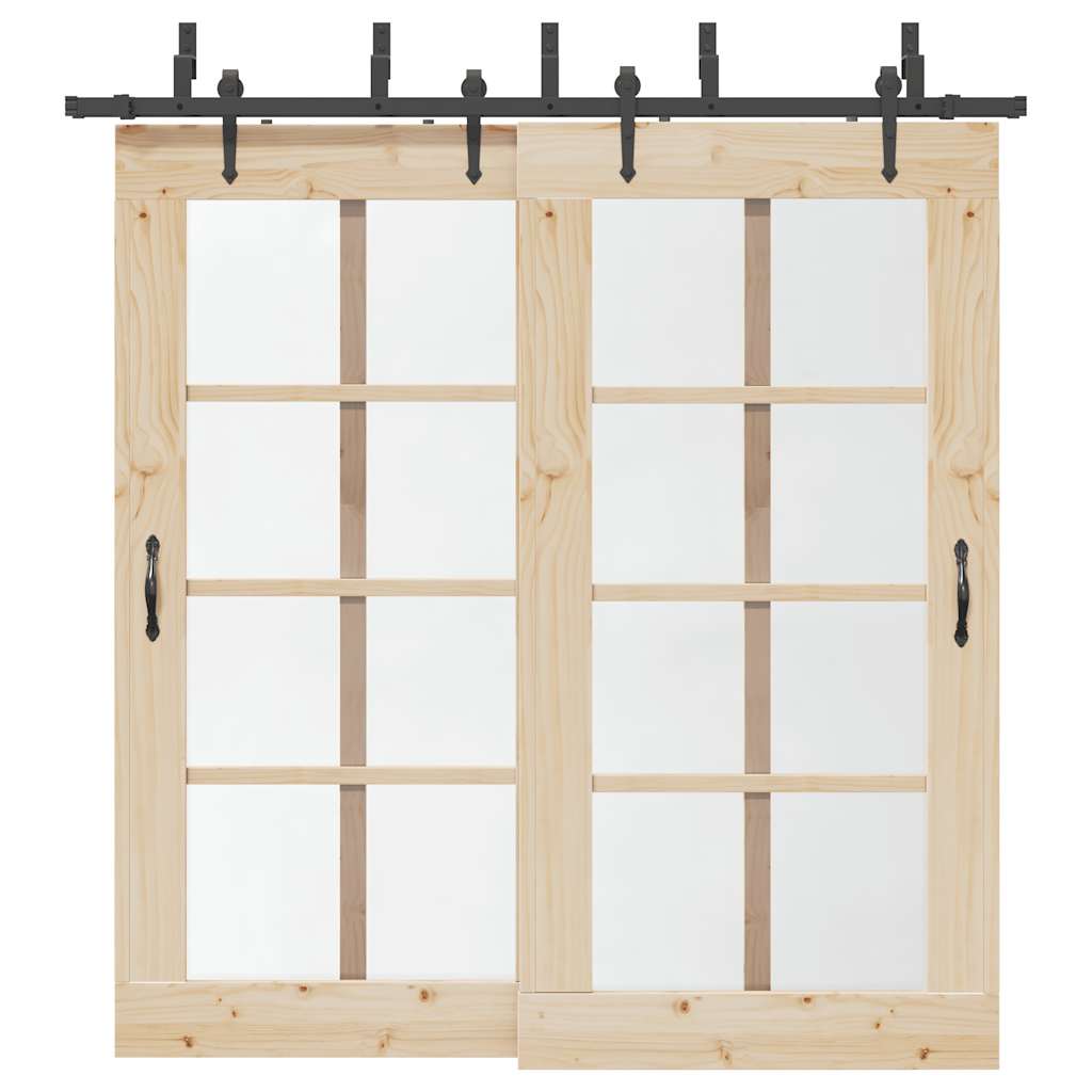 Kit di Binari per Porte Scorrevoli 213,5 cm Acciaio Nero | homemem39