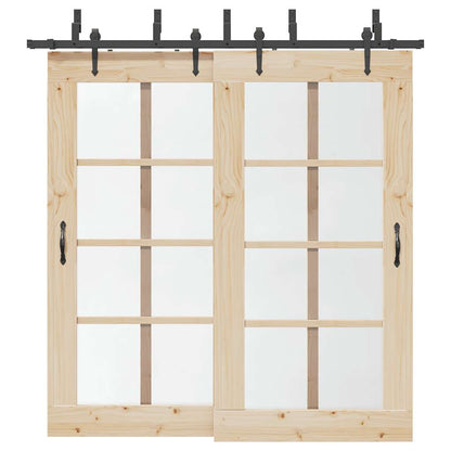 Kit di Binari per Porte Scorrevoli 213,5 cm Acciaio Nero | homemem39