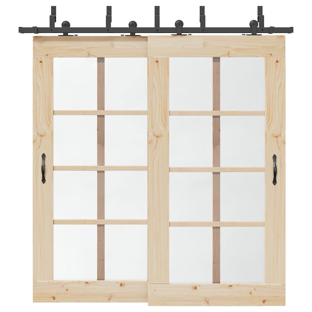 Kit di Binari per Porte Scorrevoli 213,5 cm Acciaio Nero | homemem39