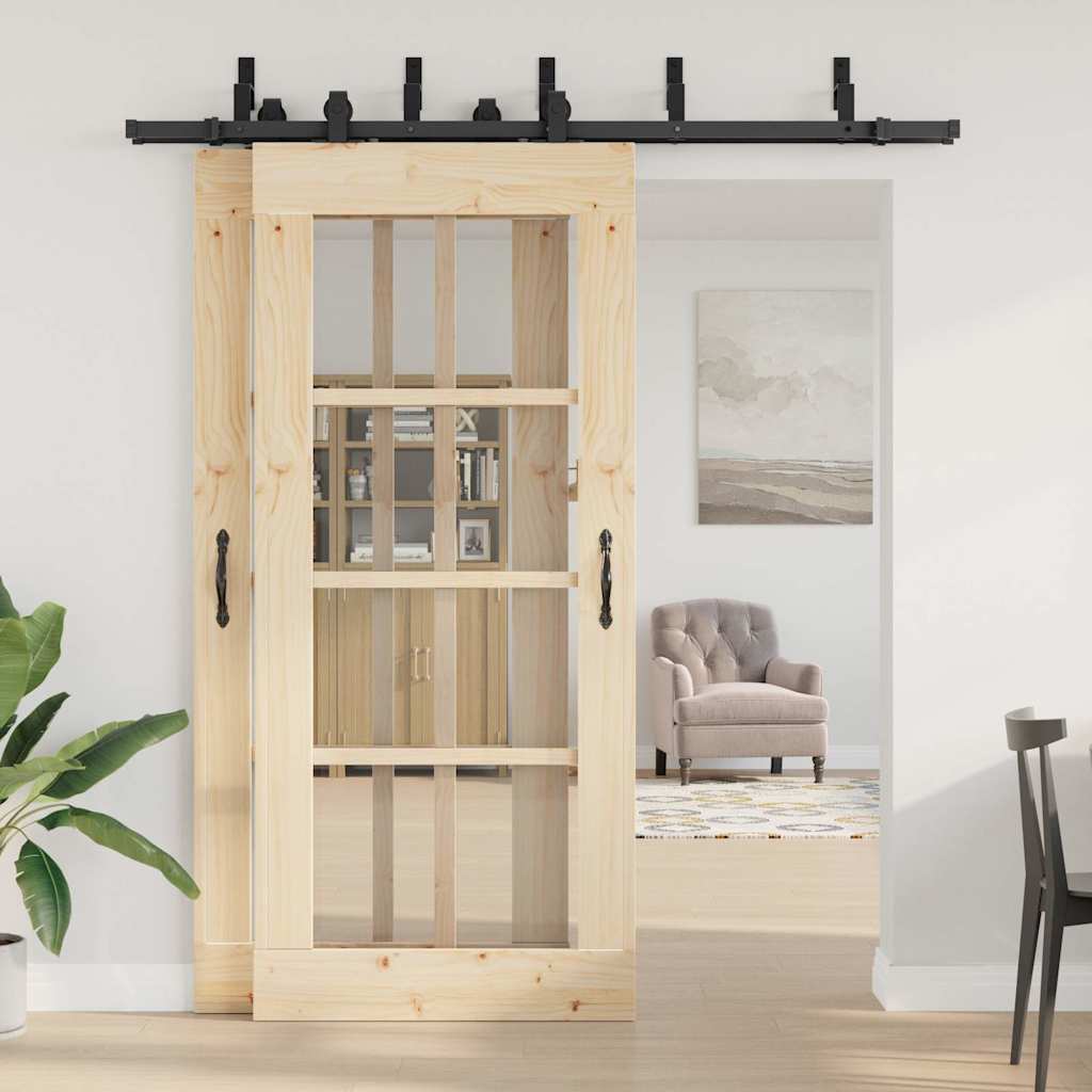 Kit di Binari per Porte Scorrevoli 200 cm Acciaio Nero | homemem39