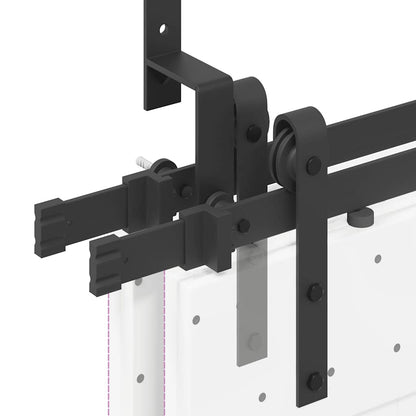 Kit di Binari per Porte Scorrevoli 305 cm Acciaio Nero | homemem39