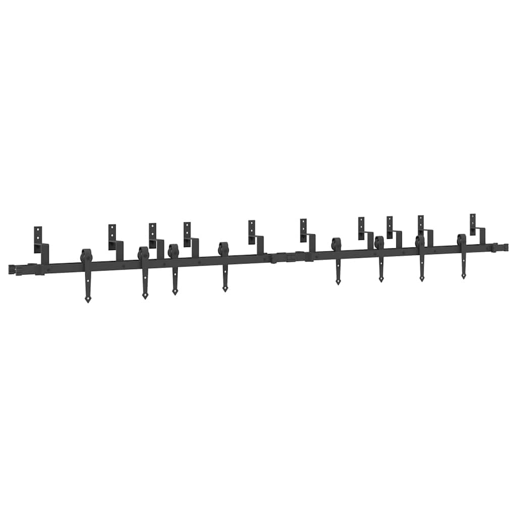 Kit di Binari per Porte Scorrevoli 305 cm Acciaio Nero | homemem39
