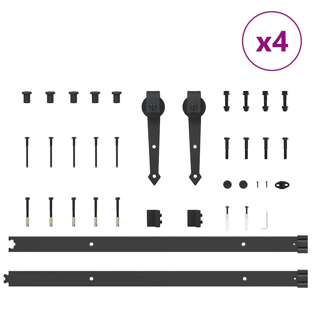 Kit di Binari per Porte Scorrevoli 305 cm Acciaio Nero | homemem39