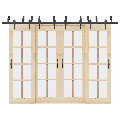 Kit di Binari per Porte Scorrevoli 305 cm Acciaio Nero | homemem39