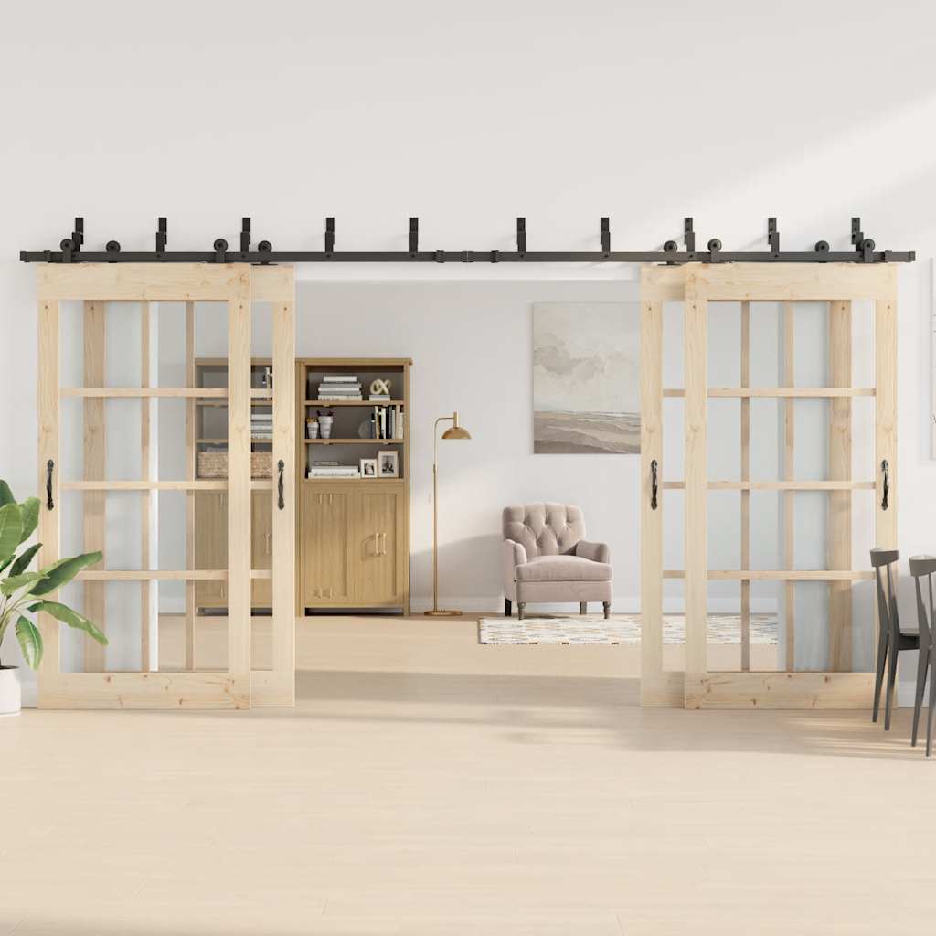Kit di Binari per Porte Scorrevoli 427 cm Acciaio Nero | homemem39