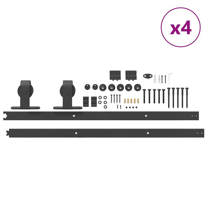 Kit di Binari per Porte Scorrevoli 366 cm Acciaio Nero | homemem39