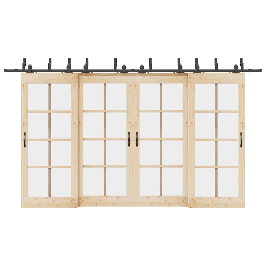 Kit di Binari per Porte Scorrevoli 400 cm Acciaio Nero