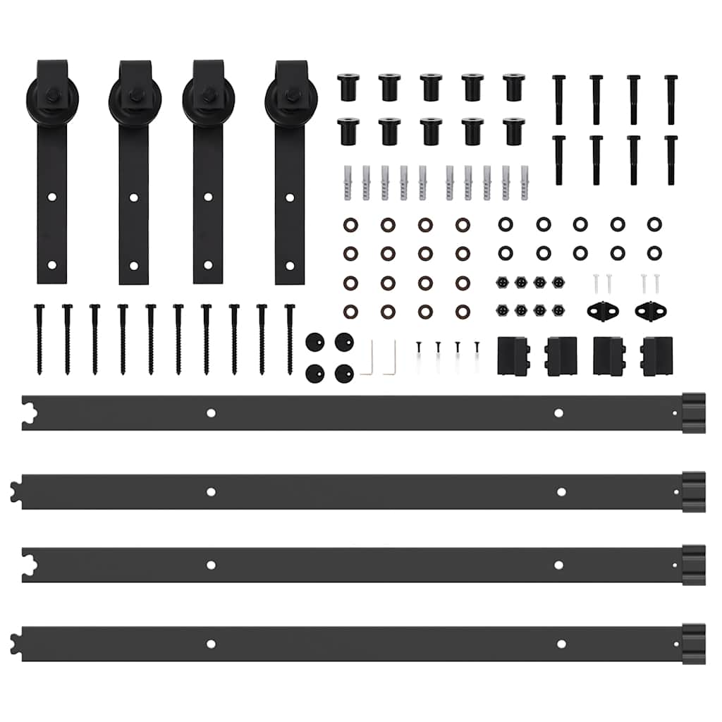 Kit di Binari per Porte Scorrevoli 305 cm Acciaio Nero | homemem39