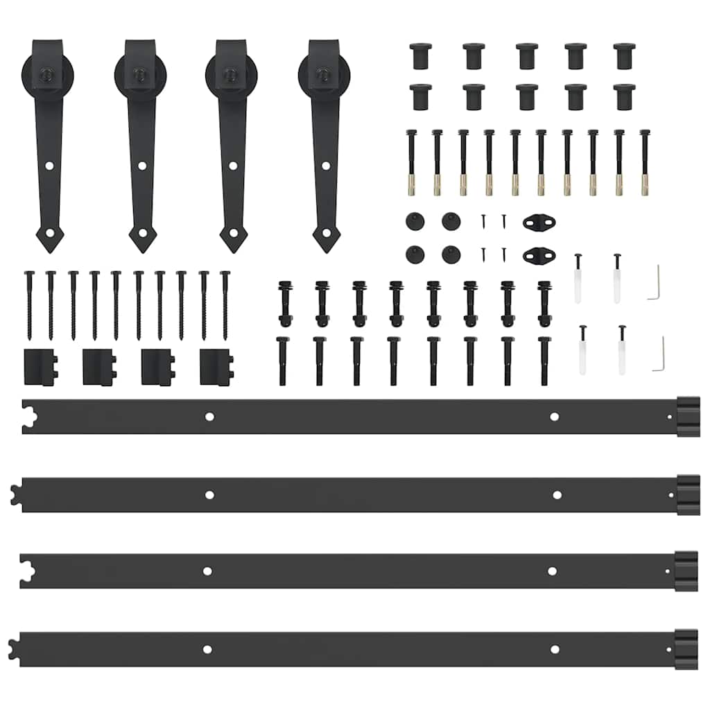 Kit di Binari per Porte Scorrevoli 305 cm Acciaio Nero | homemem39