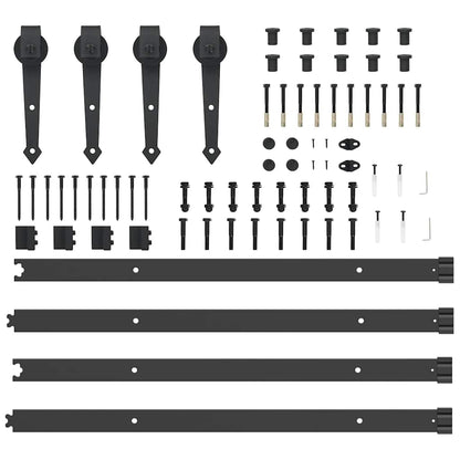 Kit di Binari per Porte Scorrevoli 305 cm Acciaio Nero | homemem39