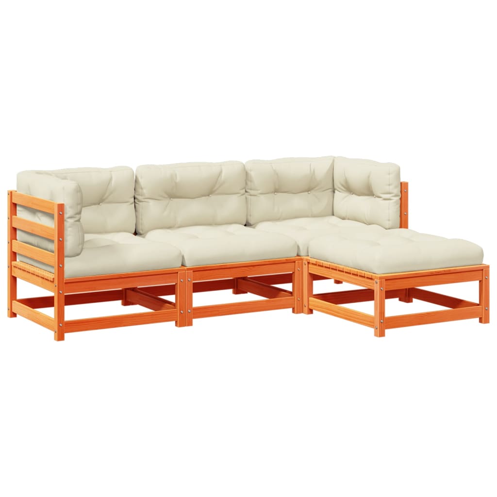 Set Divani Giardino 4pz con Cuscini Marrone Cera Massello Pino | homemem39