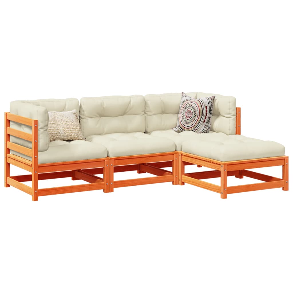Set Divani Giardino 4pz con Cuscini Marrone Cera Massello Pino | homemem39