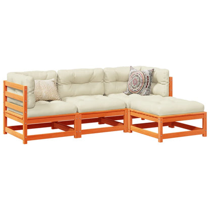 Set Divani Giardino 4pz con Cuscini Marrone Cera Massello Pino | homemem39