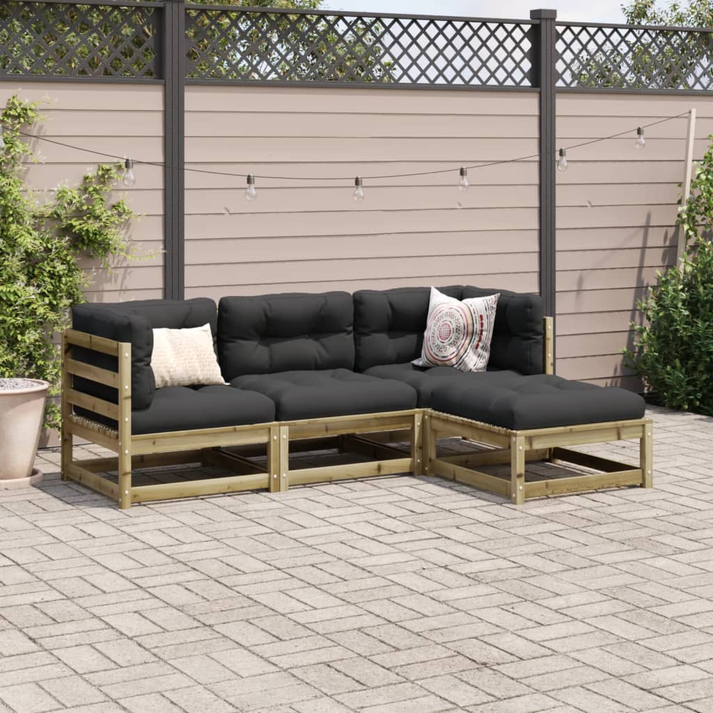 Set Divani da Giardino 4pz con Cuscini Legno Impregnato di Pino - homemem39