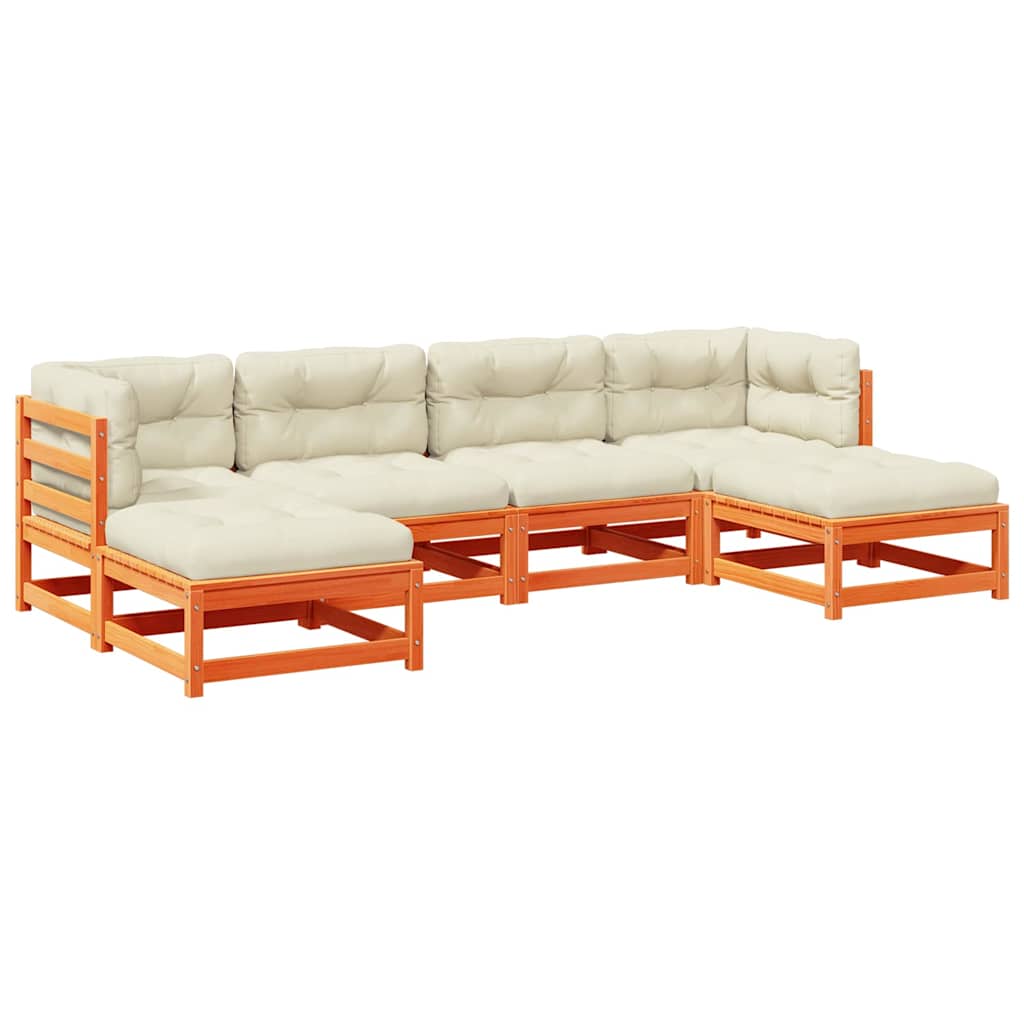 Set Divani Giardino 6pz con Cuscini Marrone Cera Massello Pino | homemem39