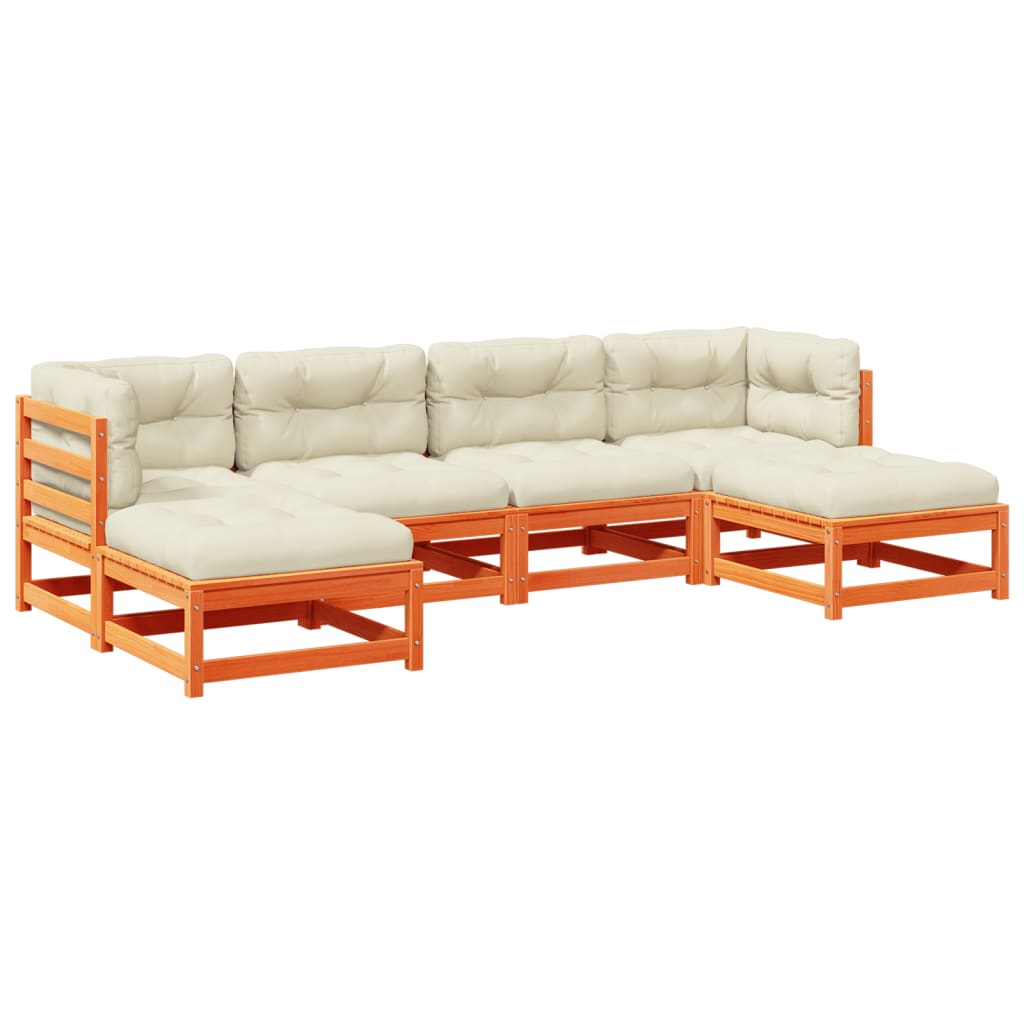 Set Divani Giardino 6pz con Cuscini Marrone Cera Massello Pino - homemem39