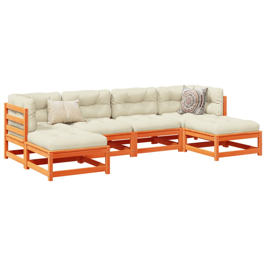 Set Divani Giardino 6pz con Cuscini Marrone Cera Massello Pino | homemem39