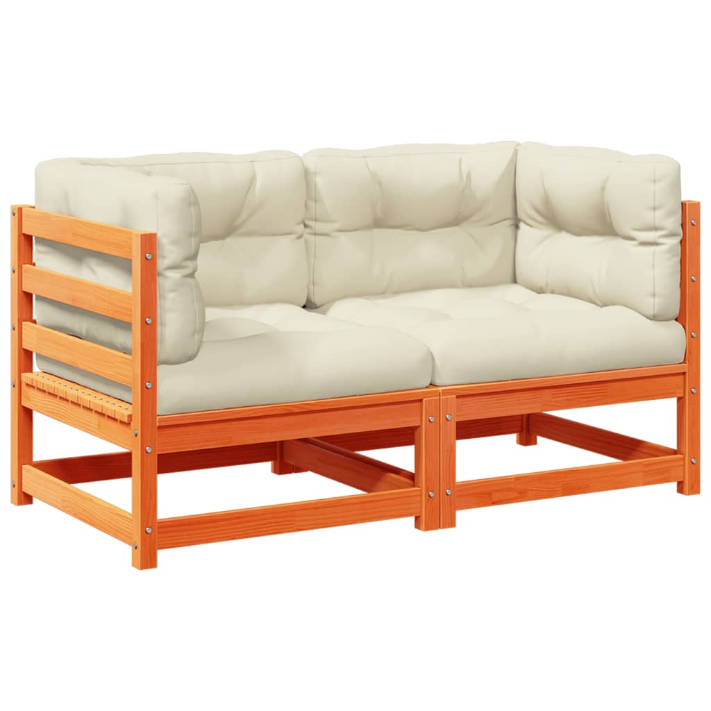 Set Divani Giardino 2 pz con Cuscini Marrone Cera Massello Pino | homemem39