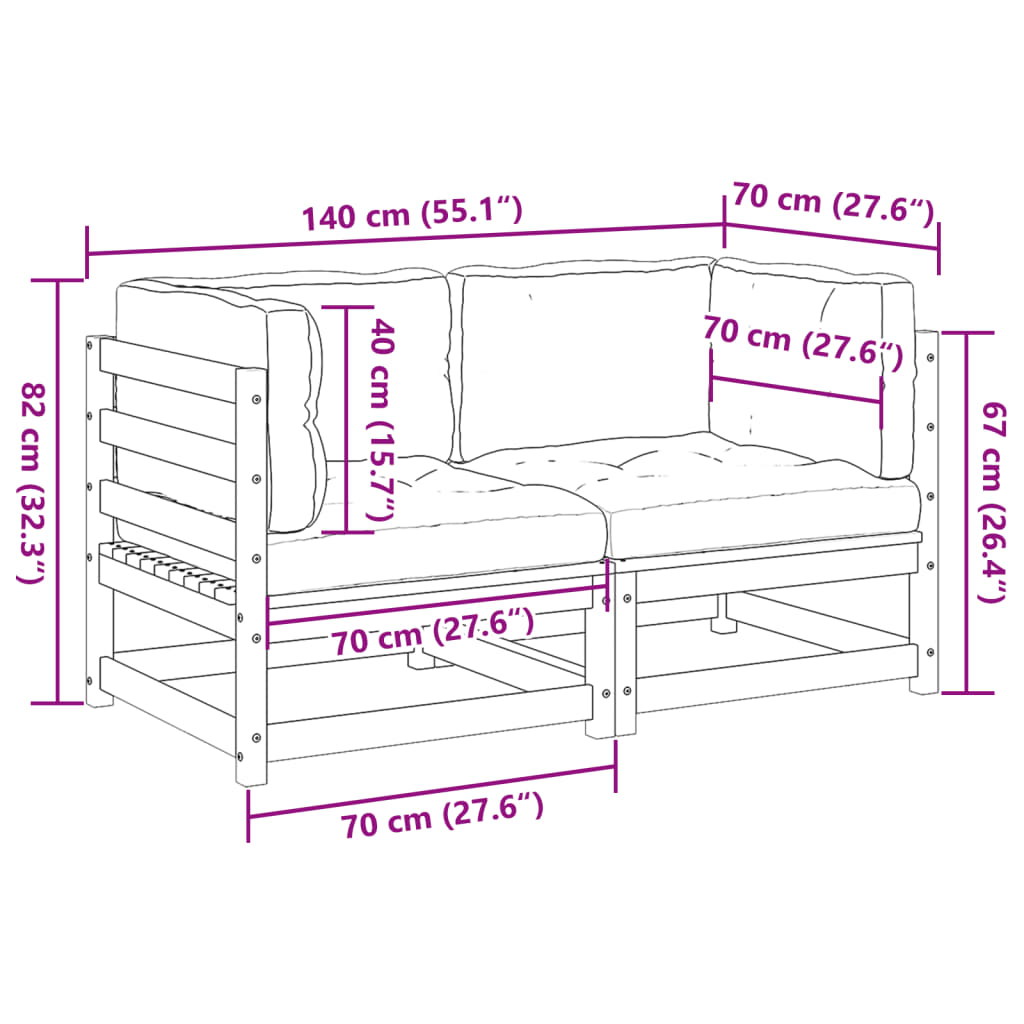 Set Divani Giardino 2 pz con Cuscini Marrone Cera Massello Pino | homemem39