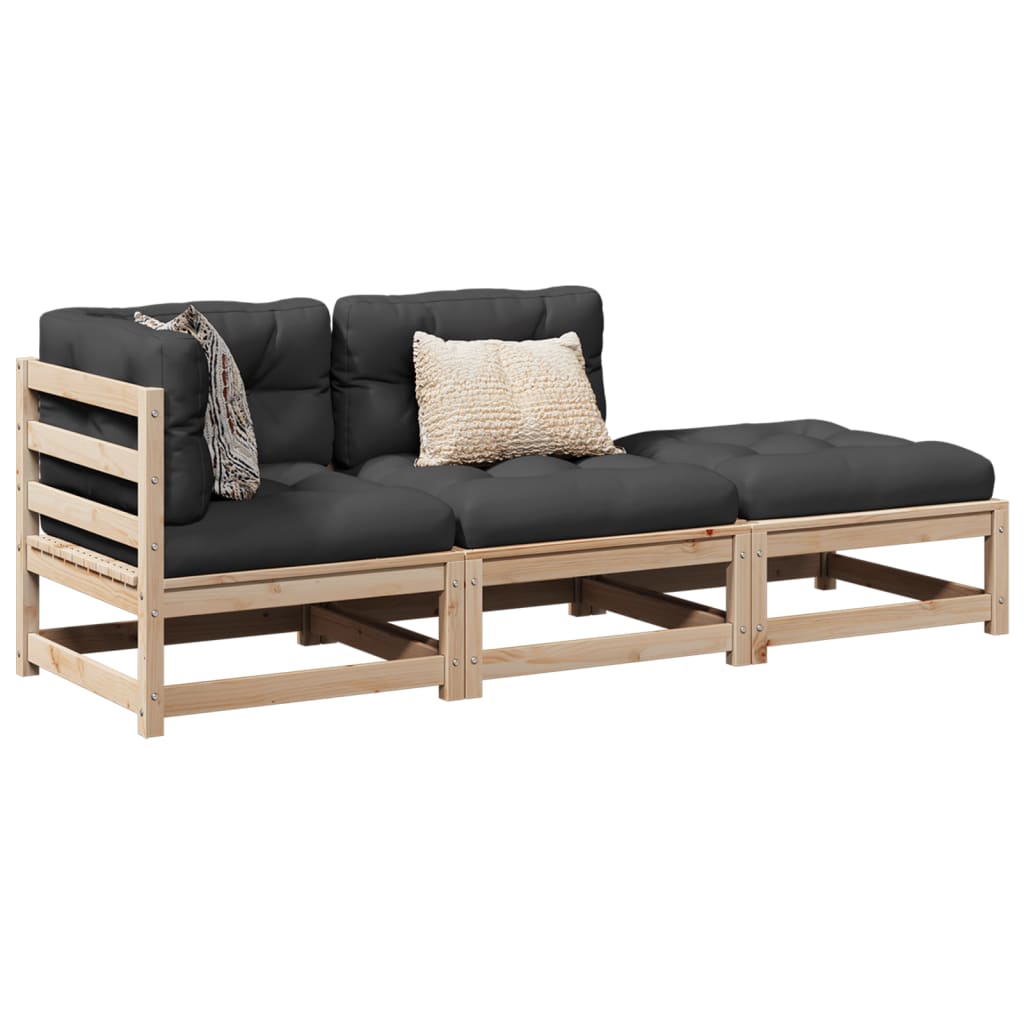 Set Divani Giardino 3 pz con Cuscini in Legno Massello di Pino | homemem39