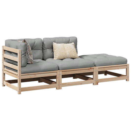 Set Divani Giardino 3 pz con Cuscini in Legno Massello di Pino | homemem39