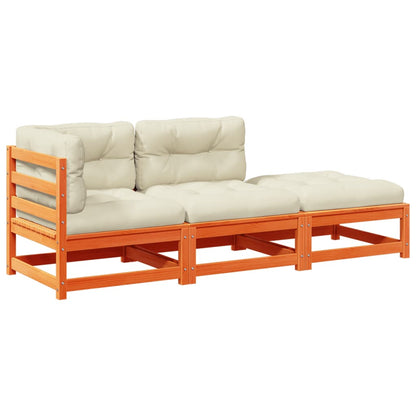 Set Divani Giardino 3 pz con Cuscini Marrone Cera Massello Pino | homemem39