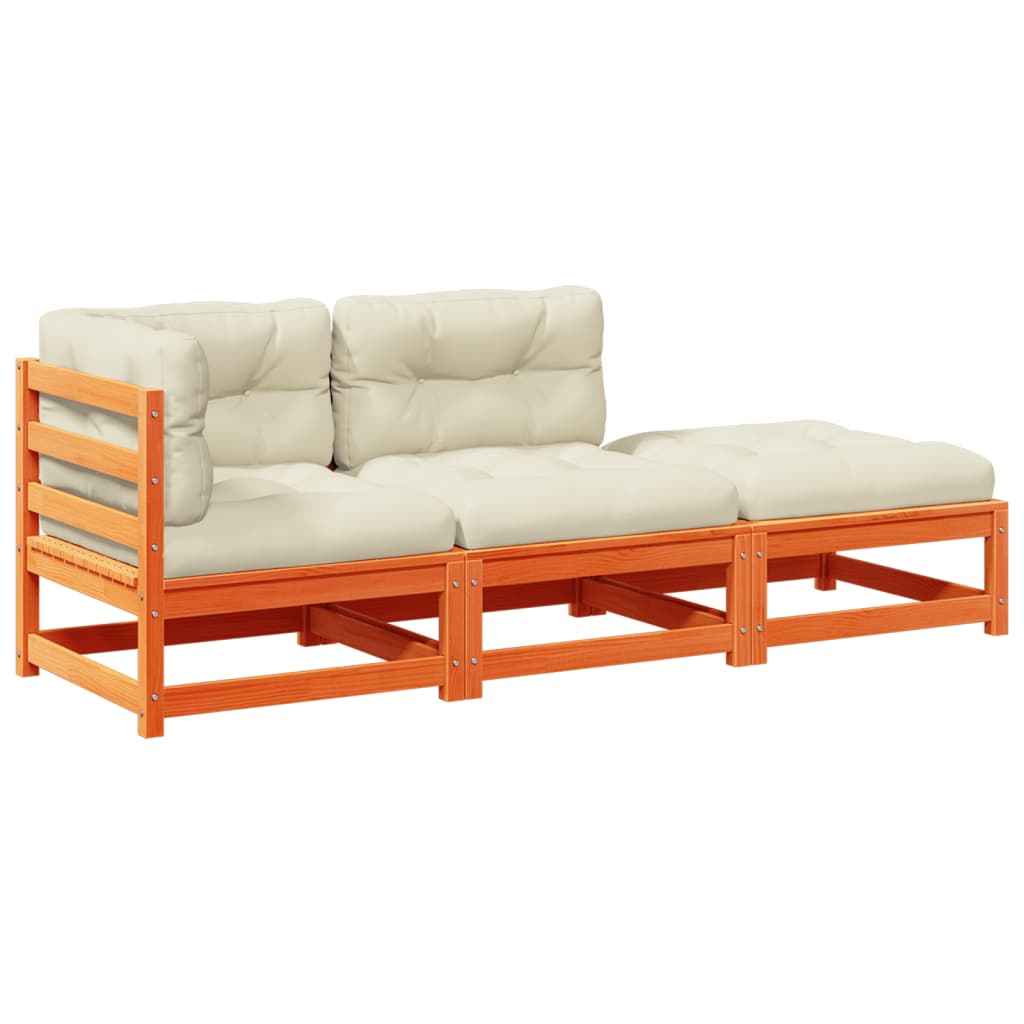 Set Divani Giardino 3 pz con Cuscini Marrone Cera Massello Pino - homemem39