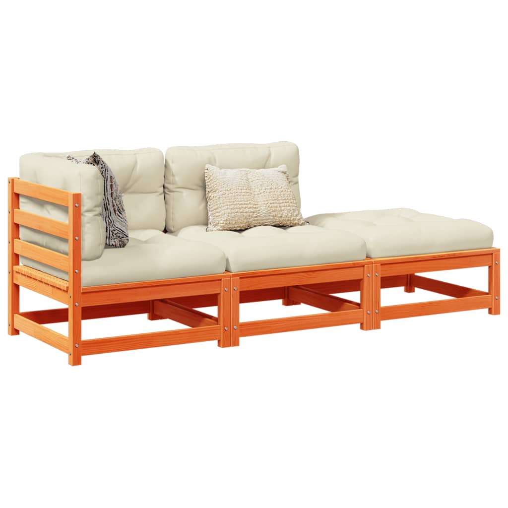 Set Divani Giardino 3 pz con Cuscini Marrone Cera Massello Pino | homemem39