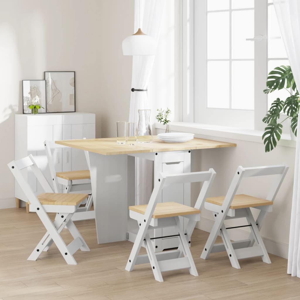 Set da Pranzo 5 pz Corona Pieghevole Bianco in Legno di Pino