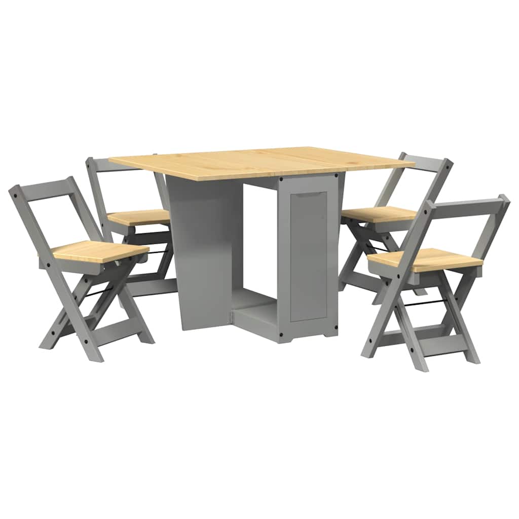 Set da Pranzo 5 pz Corona Pieghevole Grigio in Legno di Pino - homemem39