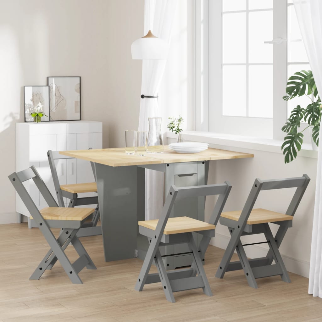 Set da Pranzo 5 pz Corona Pieghevole Grigio in Legno di Pino