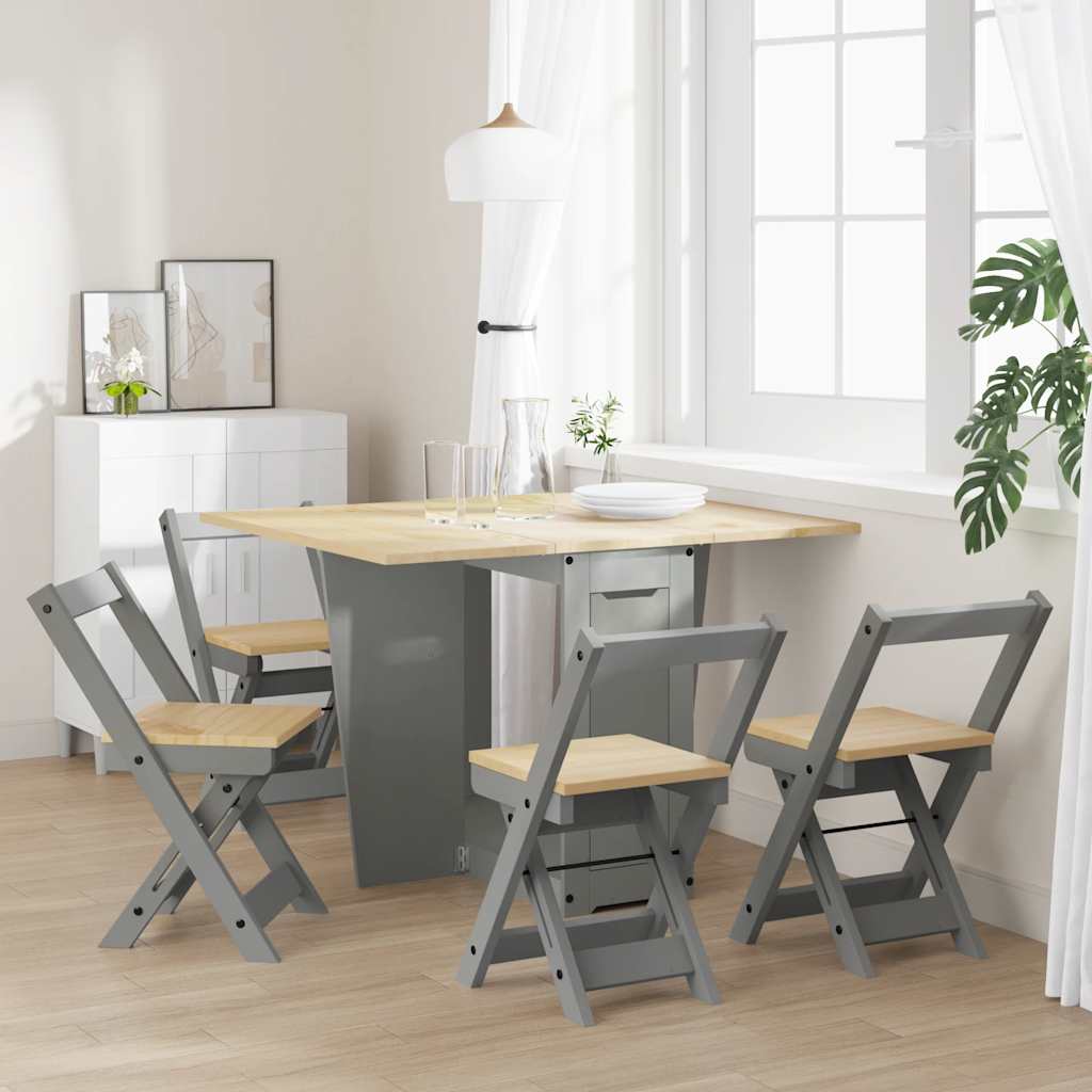 Set da Pranzo 5 pz Corona Pieghevole Grigio in Legno di Pino - homemem39