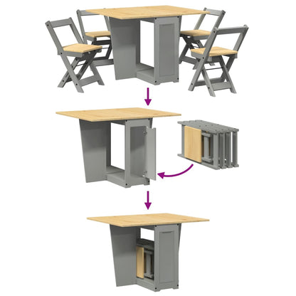 Set da Pranzo 5 pz Corona Pieghevole Grigio in Legno di Pino