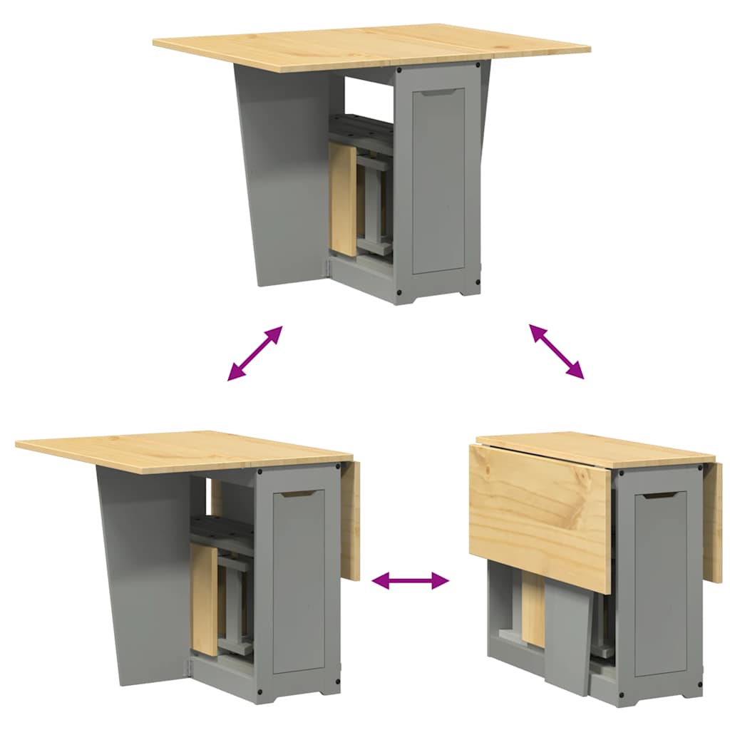 Set da Pranzo 5 pz Corona Pieghevole Grigio in Legno di Pino - homemem39