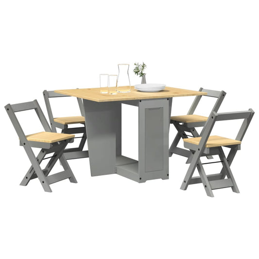 Set da Pranzo 5 pz Corona Pieghevole Grigio in Legno di Pino