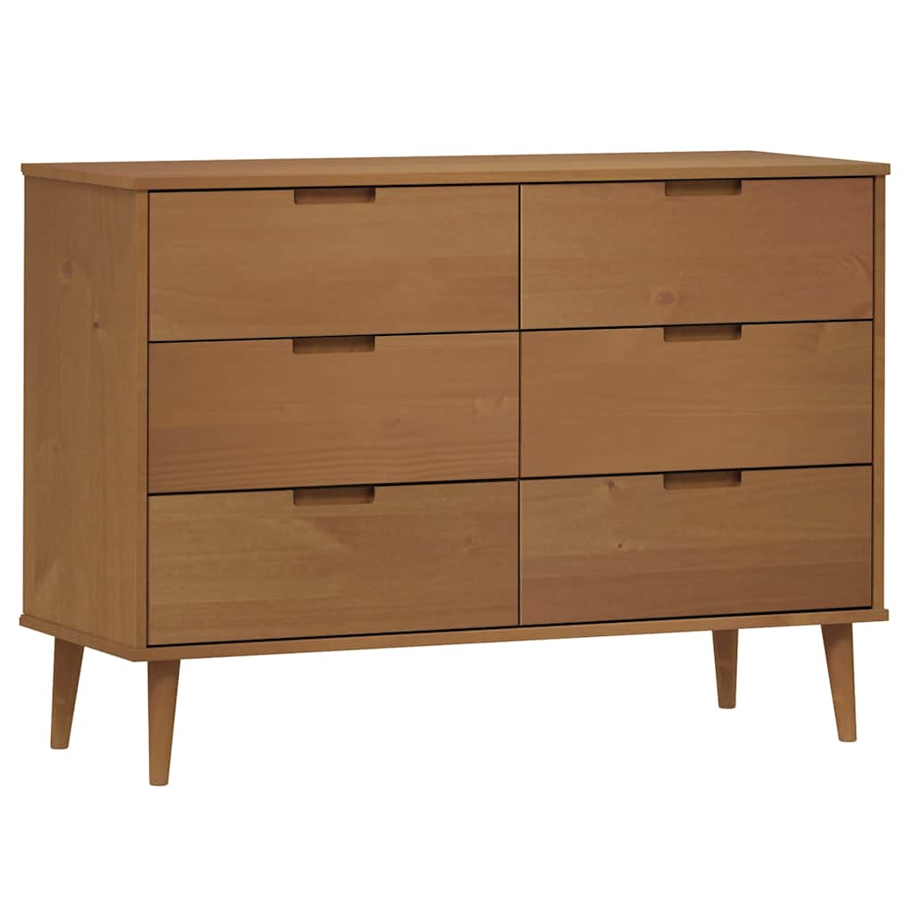 Cassettiera MOLDE Marrone 113x40x80cm in Legno Massello di Pino | homemem39