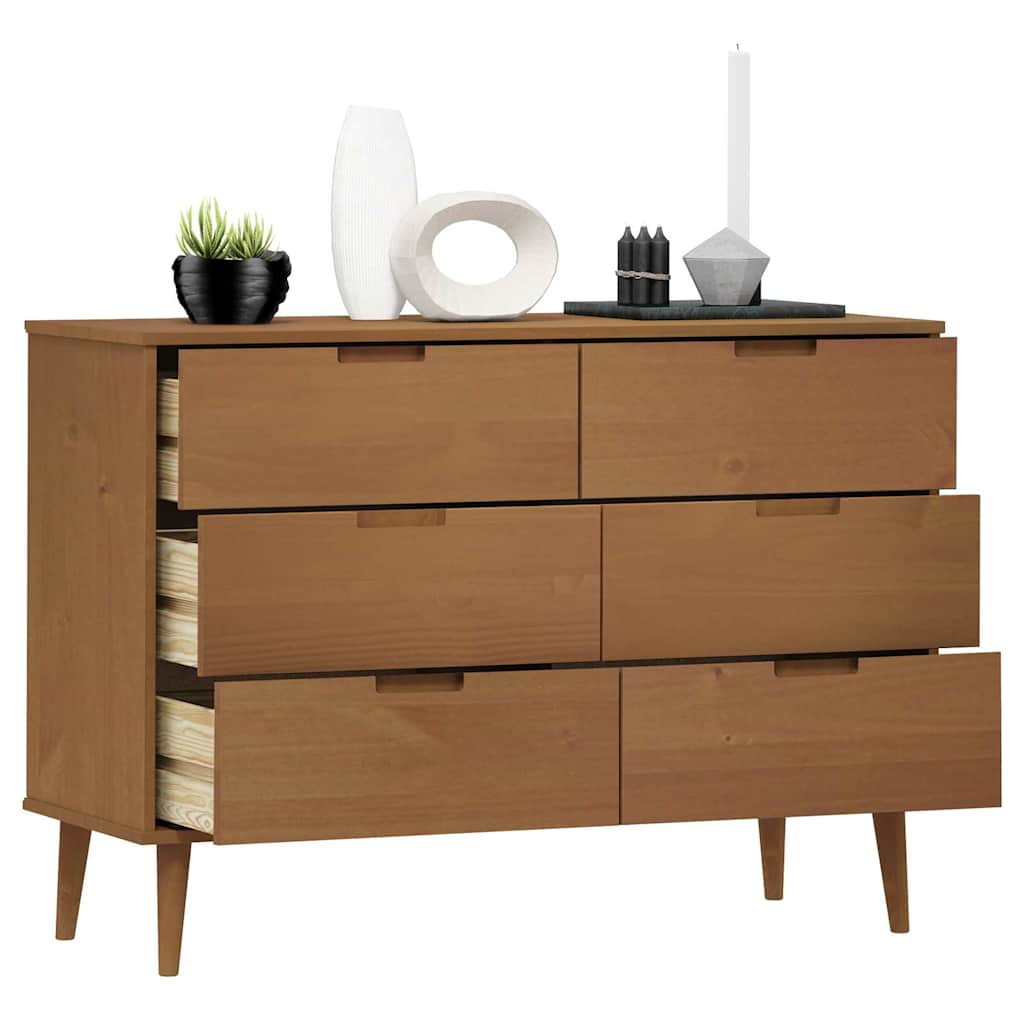 Cassettiera MOLDE Marrone 113x40x80cm in Legno Massello di Pino | homemem39