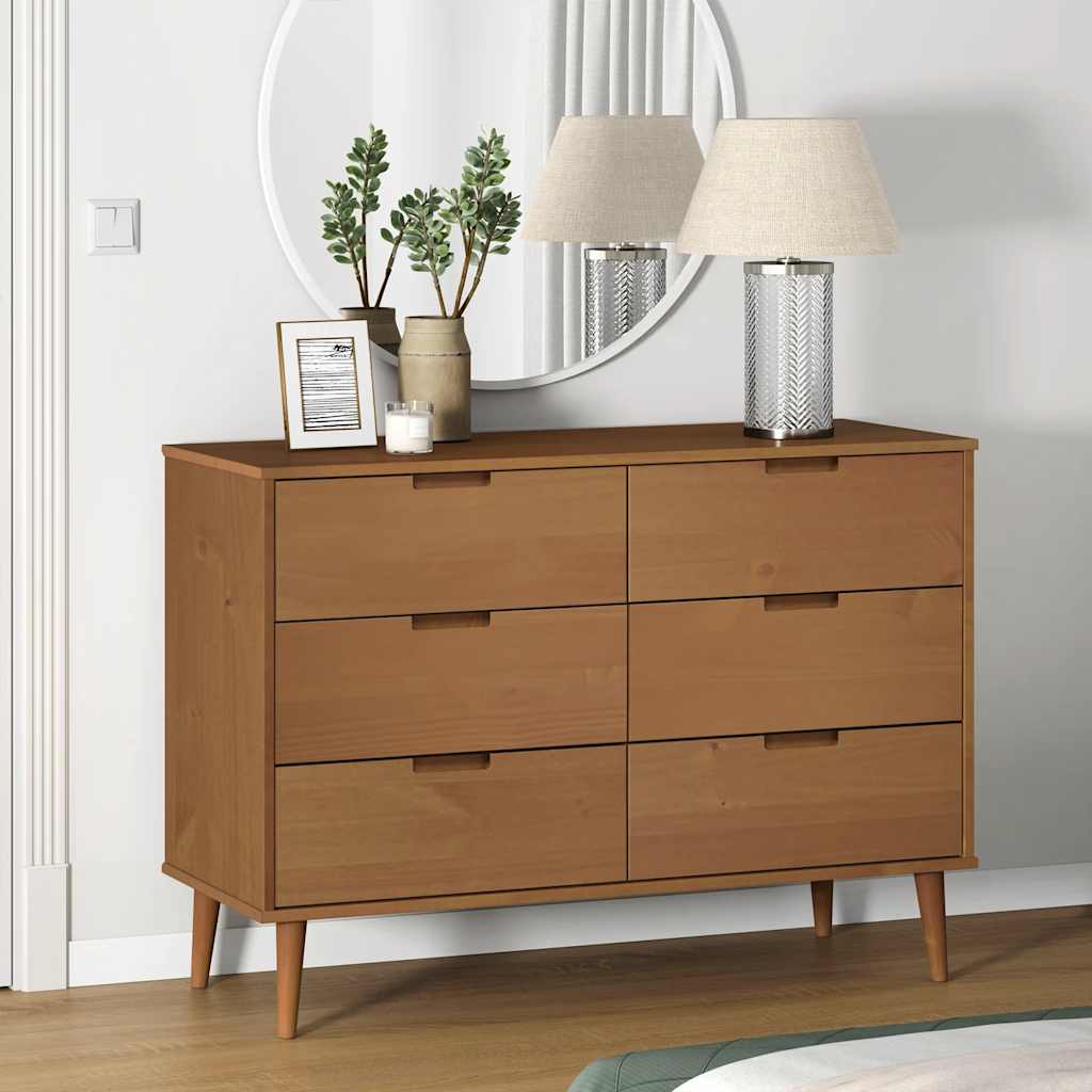 Cassettiera MOLDE Marrone 113x40x80cm in Legno Massello di Pino | homemem39