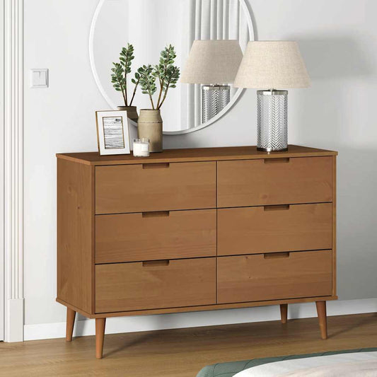 Cassettiera MOLDE Marrone 113x40x80cm in Legno Massello di Pino | homemem39