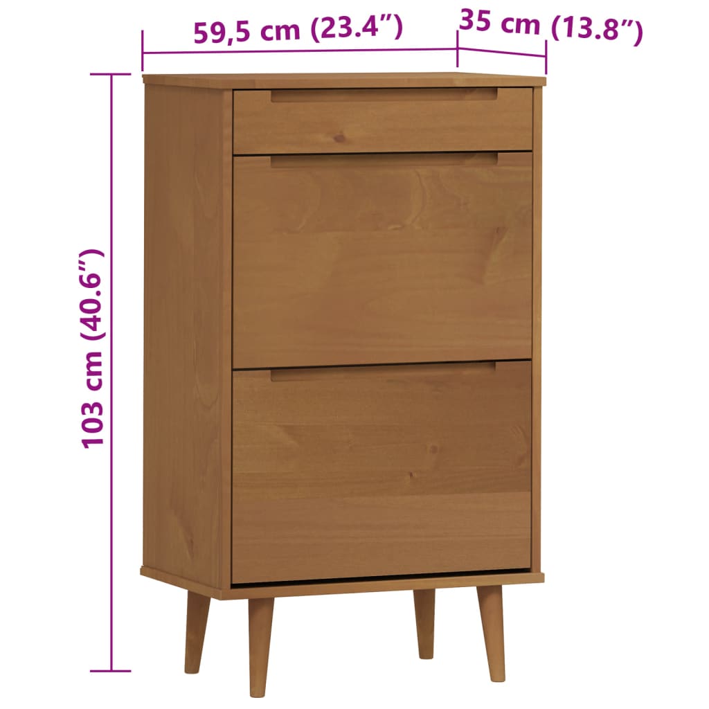 Scarpiera MOLDE Marrone 59,5x35x103cm in Legno Massello di Pino