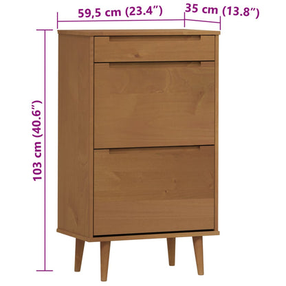 MOLDE Braunes Schuhregal 59,5 x 35 x 103 cm aus massivem Kiefernholz