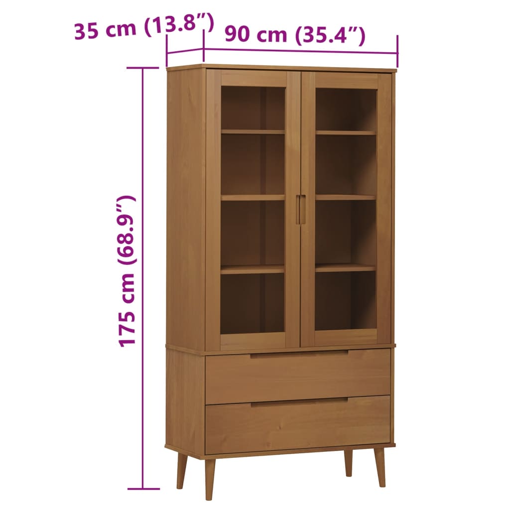 Vetrina MOLDE Marrone 90x35x175 cm in Legno Massello di Pino