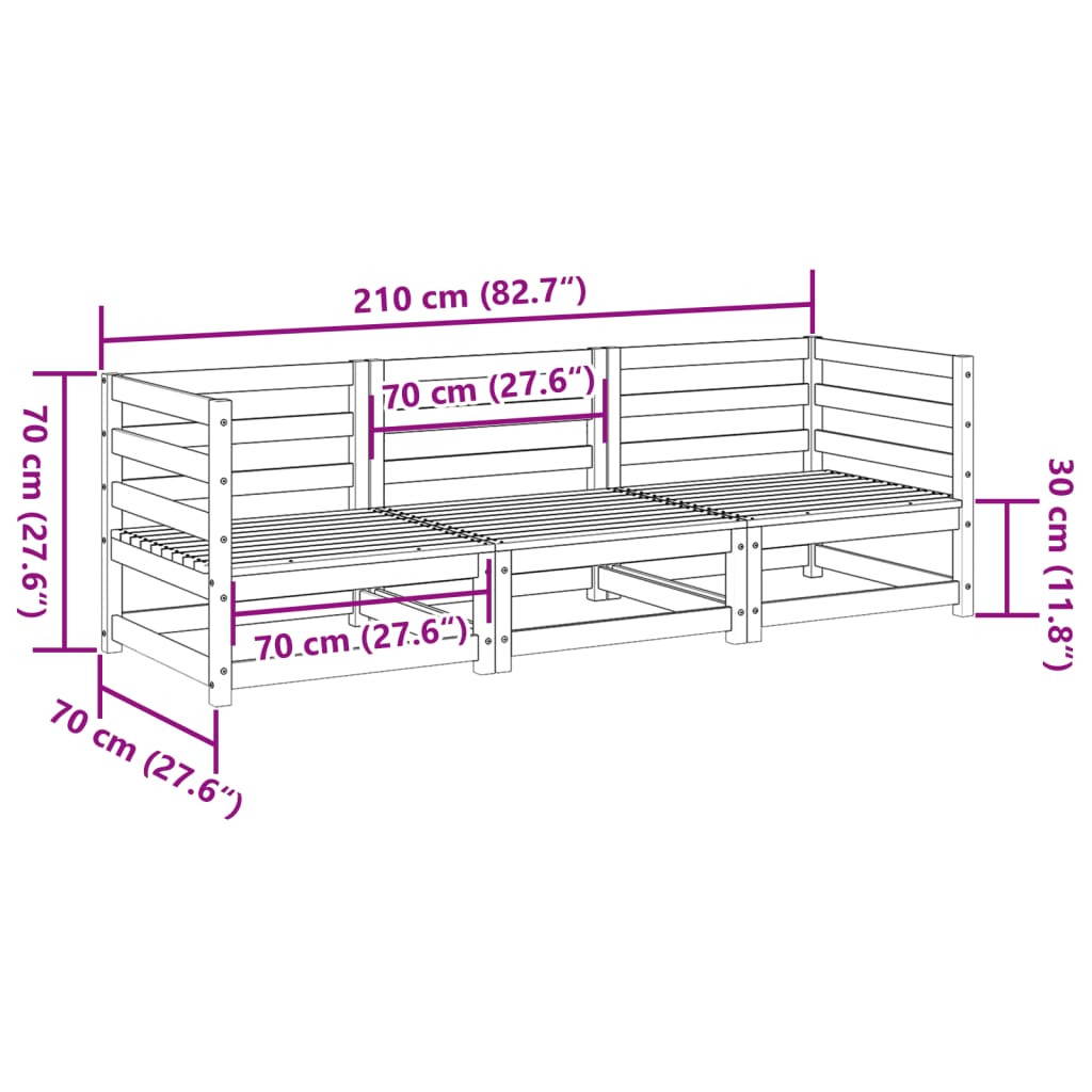 Set Divani da Giardino 3 pz in Legno Massello di Pino | homemem39